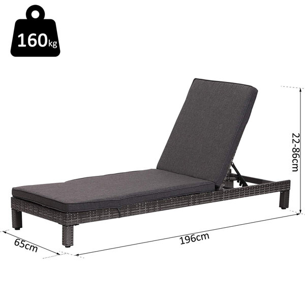 Dakota Fields Kona Long Reclining Single Sun Lounger with Cushions